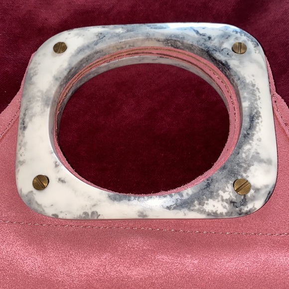 NWOT Anthropologie suede purse pink with stone handles - Picture 3 of 8